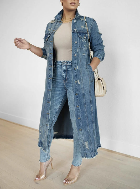 Boss Babe Long Distressed Jean Jacket