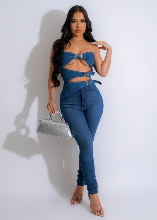 Hard To Get Denim Buckle Top